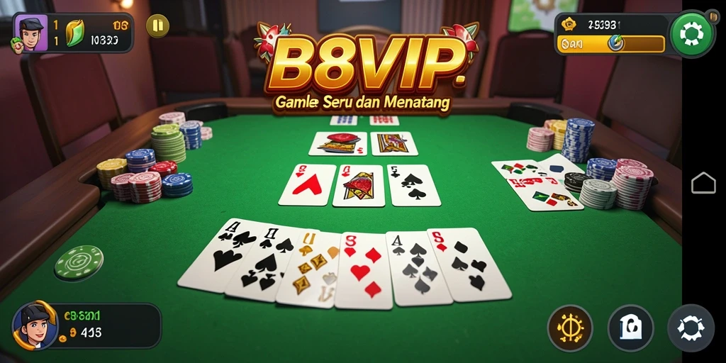 Tampilan gameplay seru dari B8VIP dengan teman-teman bermain Gaple.
