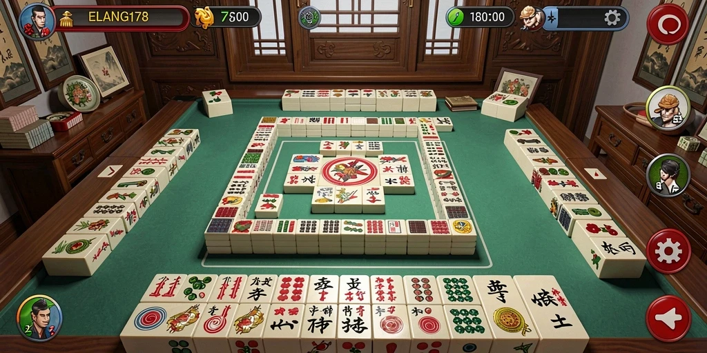 Tampilan gameplay seru dari ELANG178 yang menunjukkan keseruan permainan Mahjong.