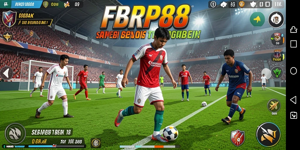 Tangkapan layar FBRP88 yang menunjukkan aksi gameplay sepak bola yang mendebarkan.