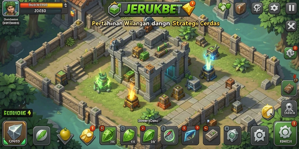 Tangkapan layar dari gameplay JERUKBET yang menegangkan di Tower Defense.