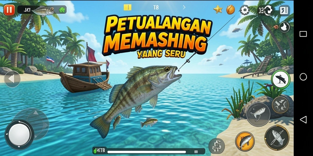 Menampilkan gameplay seru JKT8 dengan suasana memancing yang menawan.