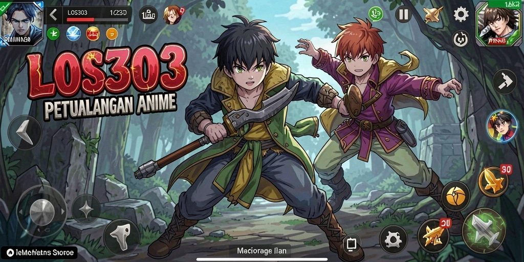 Screenshot gameplay LOS303 yang menampilkan karakter anime beraksi di dunia fantasi.