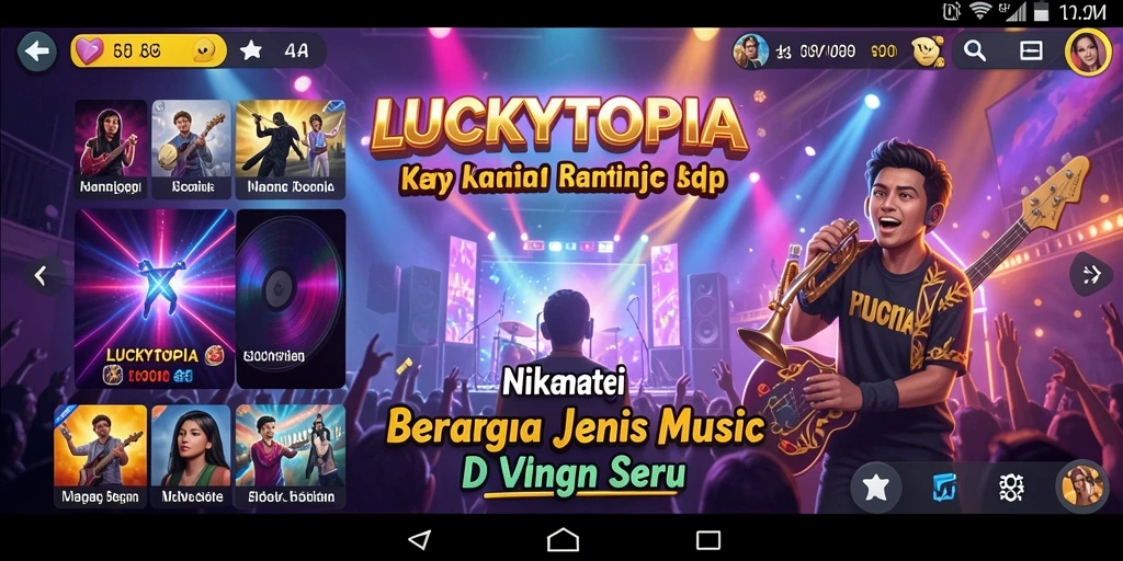 Tampilan gameplay menarik dalam <strong>LUCKYTOPIA</strong> dengan efek visual yang memukau.