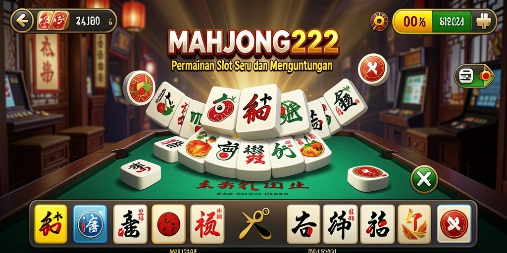 Screenshot gameplay MAHJONG222 menampilkan mesin slot yang menarik dan penuh warna.