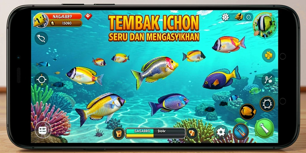 Screenshot menunjukkan aksi seru menembak ikan di NAGA889.
