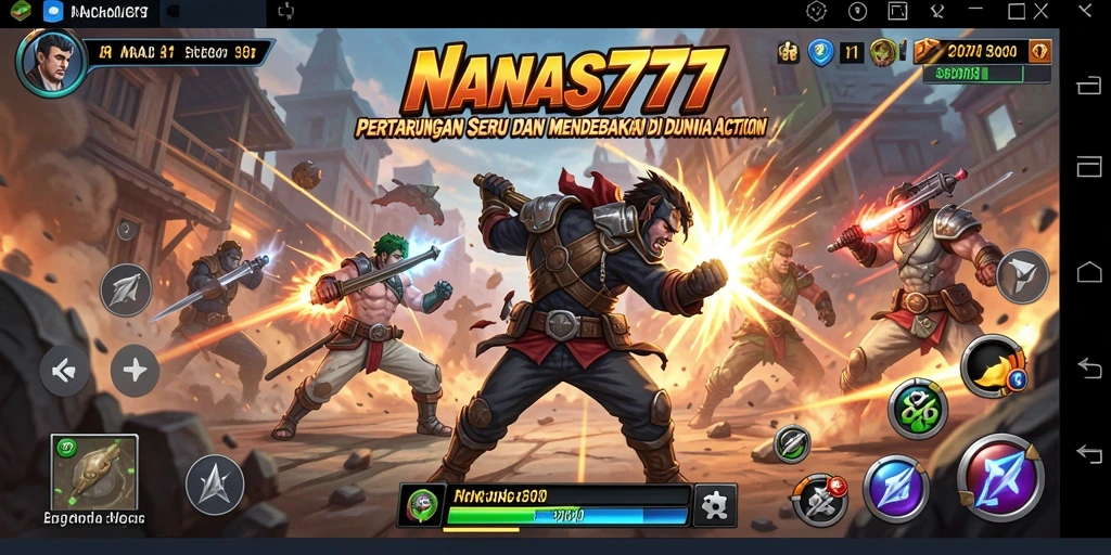 Tampilan gameplay action penuh adrenalin dengan karakter berjuang melawan musuh.