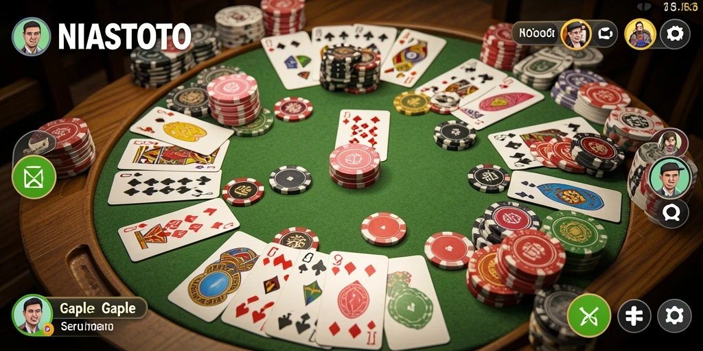 Screenshot gameplay NIASTOTO yang menggambarkan keseruan bermain Gaple bersama teman.