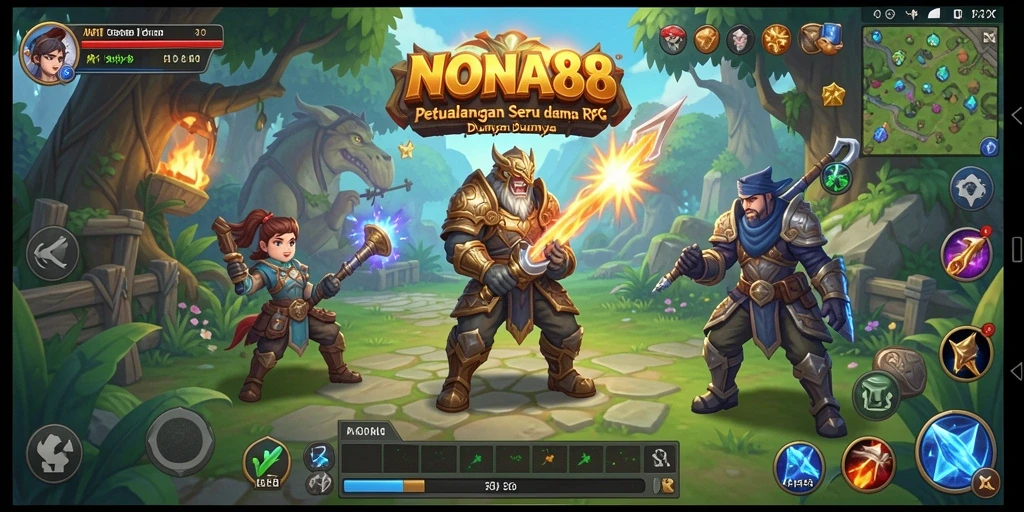 Screenshot utama <strong>NONA88</strong> menampilkan pertarungan epik dalam RPG.