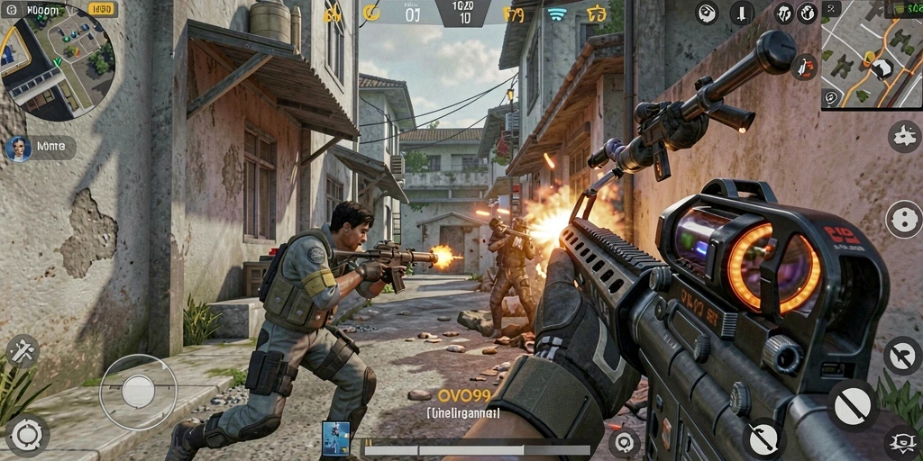 Screenshot OVO99 menampilkan aksi gameplay FPS yang mendebarkan.