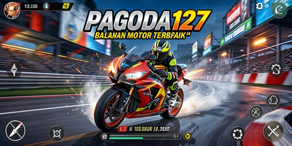 Screenshot gameplay PAGODA127 menampilkan balapan motor yang seru dan menegangkan.