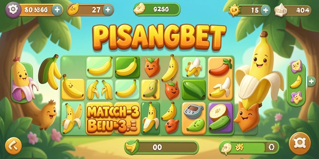 Gameplay PISANGBET dengan kombinasi match-3 yang seru.