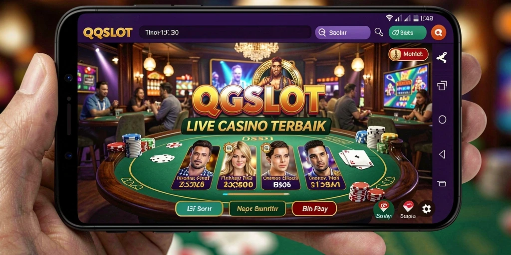 Tampilan utama gameplay Live Casino QQSLOT dengan dealer langsung.