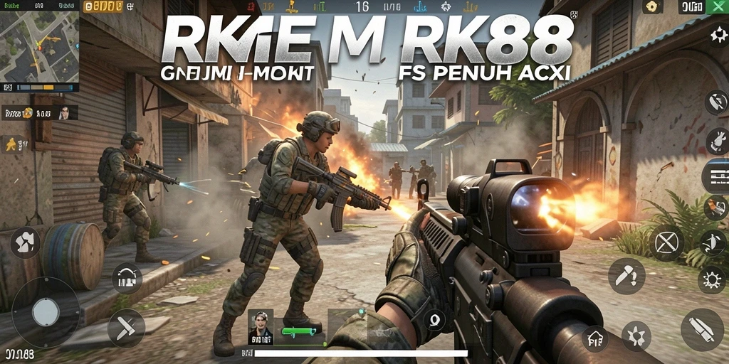 Screenshot gameplay RK88 menampilkan aksi menegangkan dalam pertempuran FPS.