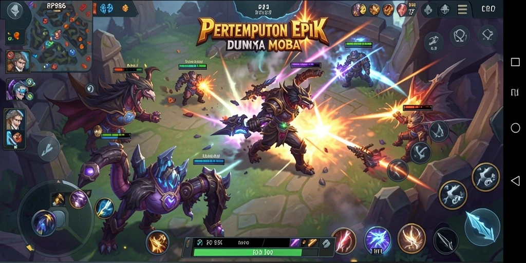 Tampak seru dari gameplay RP886 dengan aksi pertempuran MOBA.