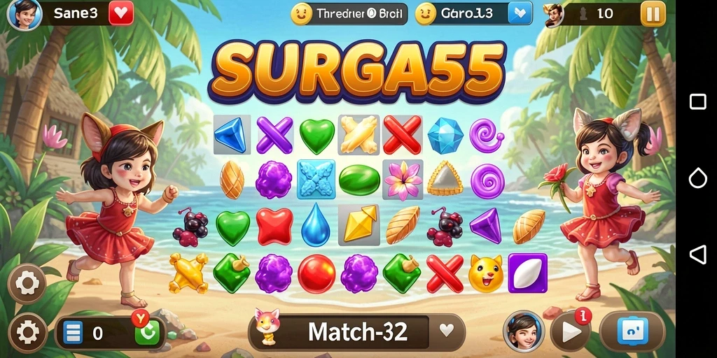 Tampilan gameplay seru dalam SURGA55 dengan tantangan Match-3.