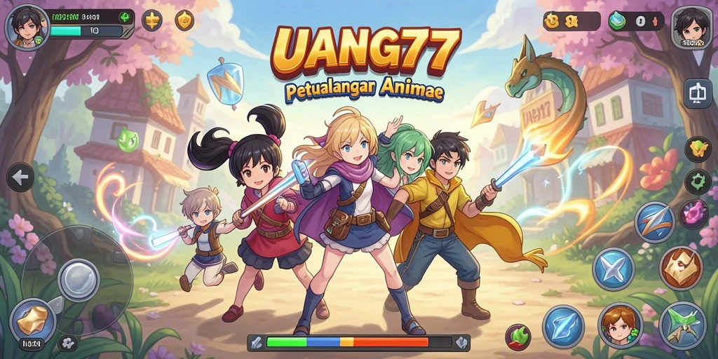 Tampilan gameplay seru dari UANG77 dengan karakter Anime menarik.